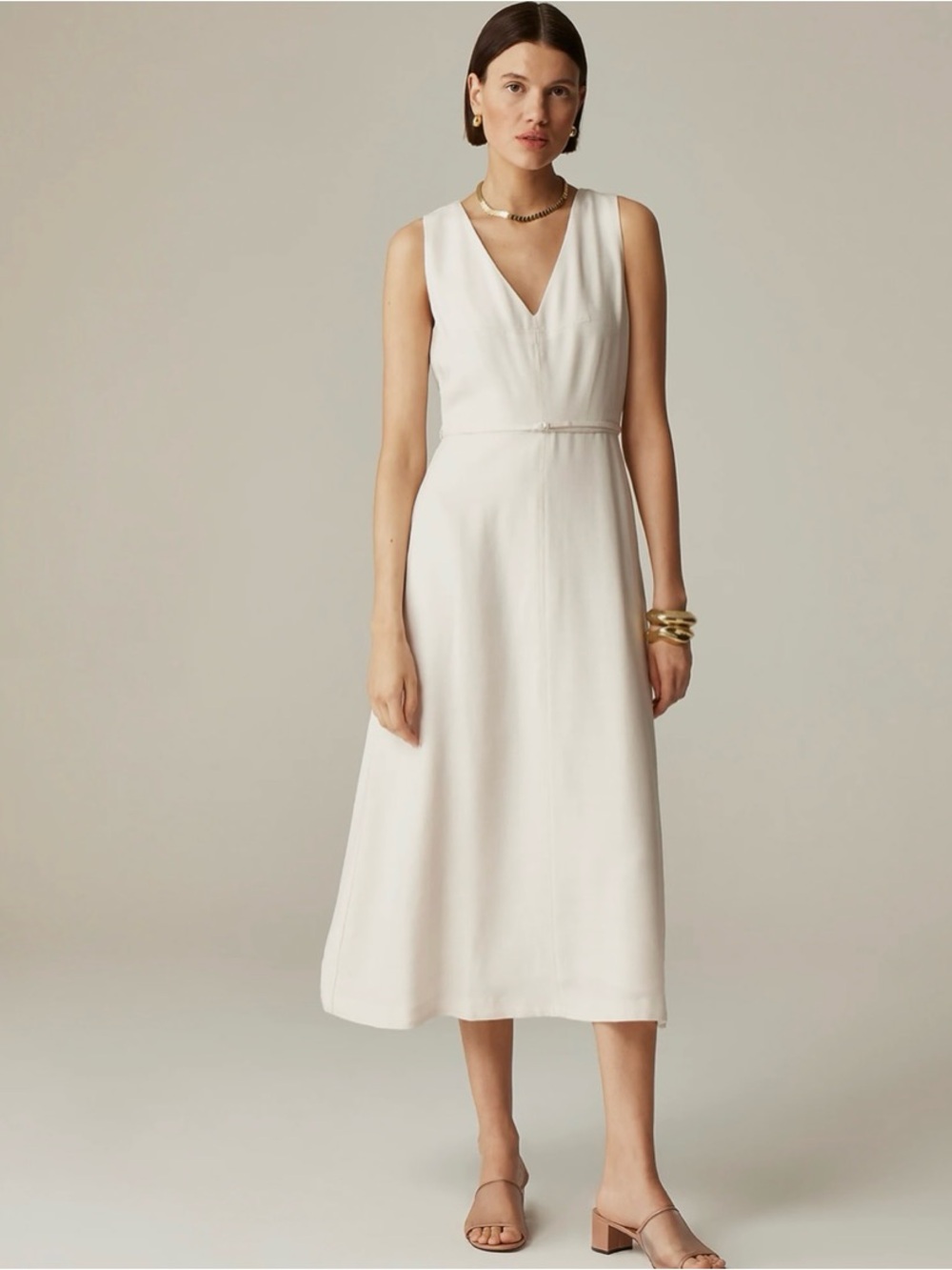 J. Crew Sleeveless V-Neck Midi Dress in Ivory